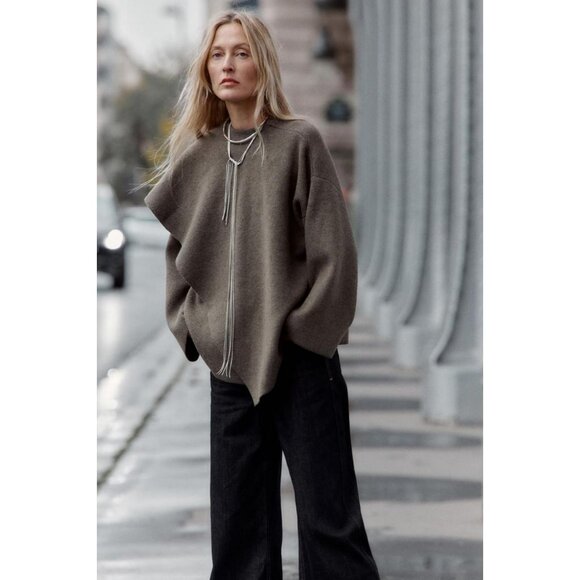 ZARA SHORT KNIT COAT WITH SCARF - Picture 3 of 7